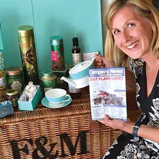 Gill with her Fortnum and Mason hamper prize